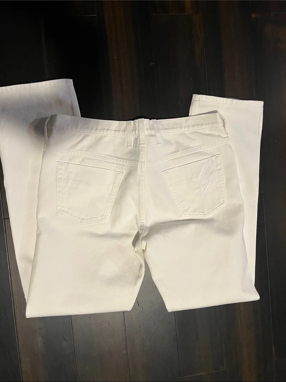 Gucci White Men's Straight Jeans with Back Pocket 'G' Embroidery